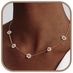 Gold Pearl Necklace | Women | 14K Gold Plated | Dainty Pearl Necklace